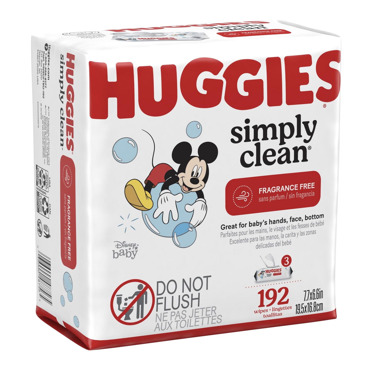 Huggies Simply Clean Baby Wipes, UNSCENTED, 3 Flip Top Packs, 192 Wipes, 192 Wipes