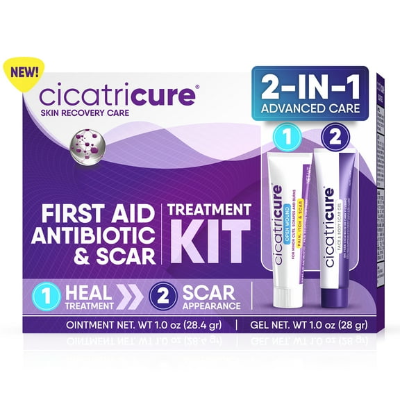 Cicatricure Skin Recovery Kit: Advanced Scar Gel & Open Wound Care Antibiotic, Adults & Kids, 2-Pack