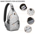 thumbnail image 2 of Sling Backpack,Black and White Christmas Snowflake Pattern Sling Bag with Water Bottle Holder,Waterproof Sling Bag for Men/Women with Headphone Jack for Hiking,Travel, 2 of 6