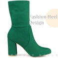thumbnail image 2 of BLISSFUL STEP Women's Boots Faux Suede Rounded Toe Block Heel Foldable Ankle Boots Emerald Green 8.5, 2 of 8