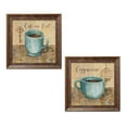 thumbnail image 2 of Gango Home Decor Classic Coffee Shop Kitchen Wall Art; Two Blue 12x12in Art Prints in Gold Trim Brown Frames, 2 of 6