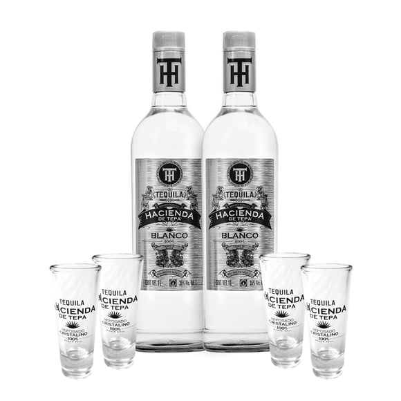 Pack de 2 Hacienda de Tepa Blanco 750 Ml + 4 tequileros