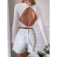 thumbnail image 4 of Women'S Backless Long Sleeve Ribbed Knit Crop Top Slim Fit Crew Neck Twist Back Cut Out Fitted Shirt White S, 4 of 8