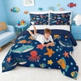 thumbnail image 3 of Manfei Cartoon Fish Full Size Comforter Sets for Kids Boys and Girls, Marine Life Print Bedding Sets, Navy Reversible 3pcs, 1 Comforter and 2 Pillowcases, 3 of 6