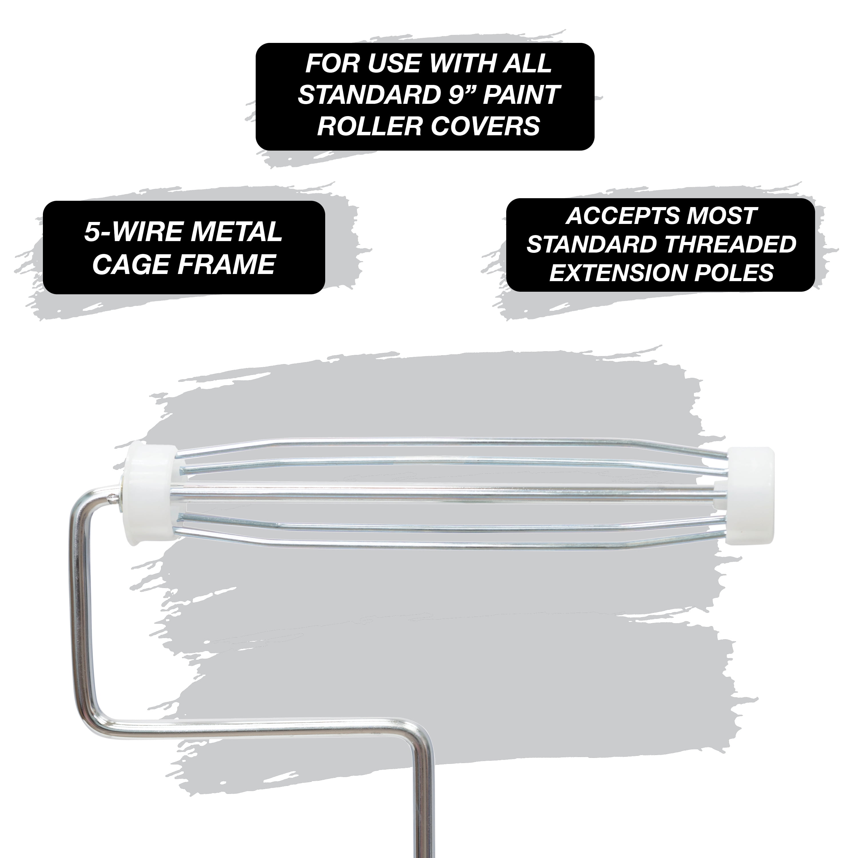 9-Inch Heavy Duty Paint Roller Frame, 5-Wire Metal Cage, Threaded Handle for Extension Poles, Reusable Roller Frame for Walls & Ceilings