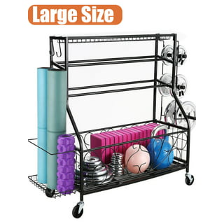 Dumbbell Rack, Sports Equipment Storage Organizer with Wheels ,Home Gym  Storage Weight Rack for Dumbbells Foam Roller Yoga Strap and Resistance  Bands Workout Equipment Rack 
