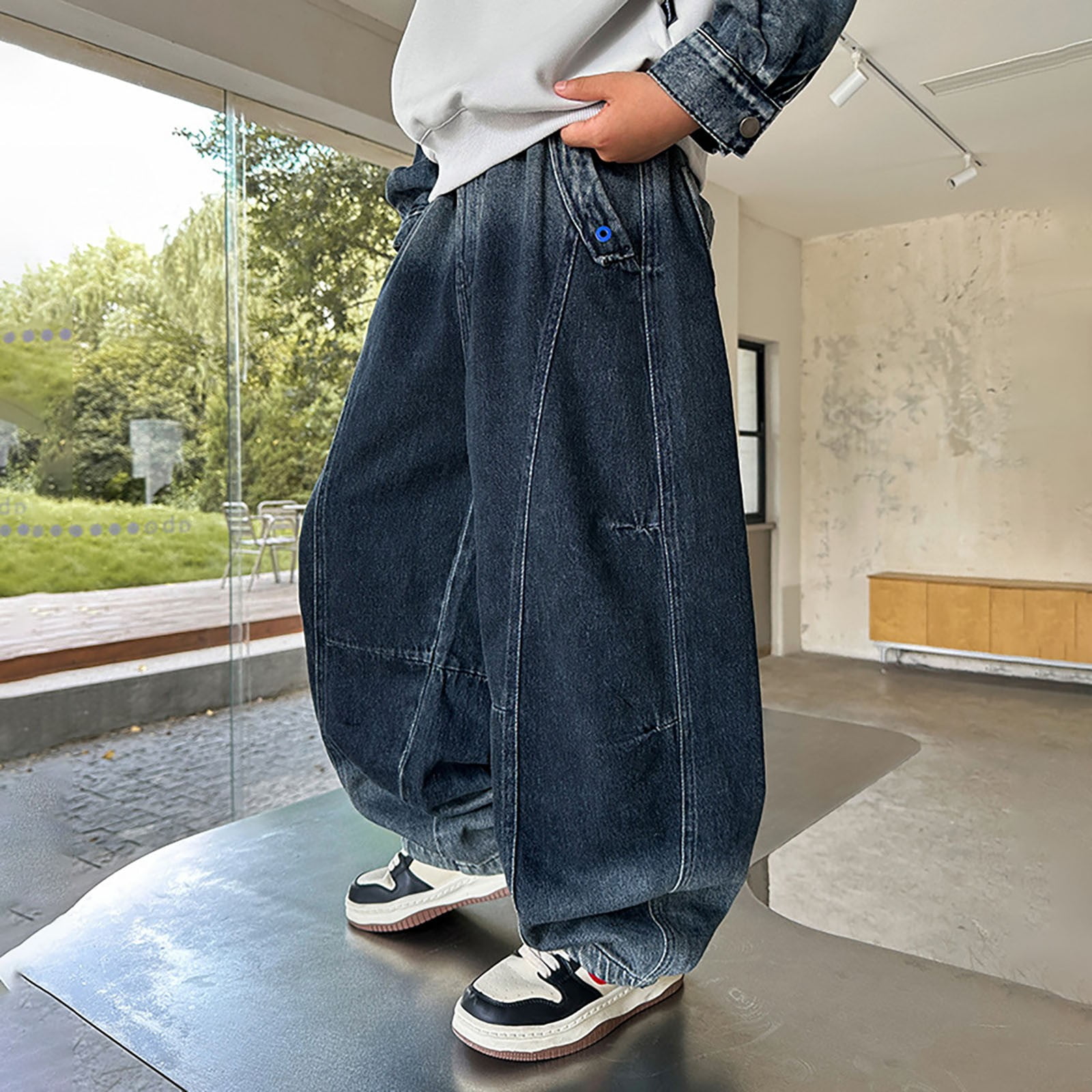 Wdgfv Boys Bootcut Jeans Boys Pants Comfortable Stretch Denim Casual Long Trousers Elastic Waist Suitable for School Outdoor Play for Kids Blue 11-12 Years