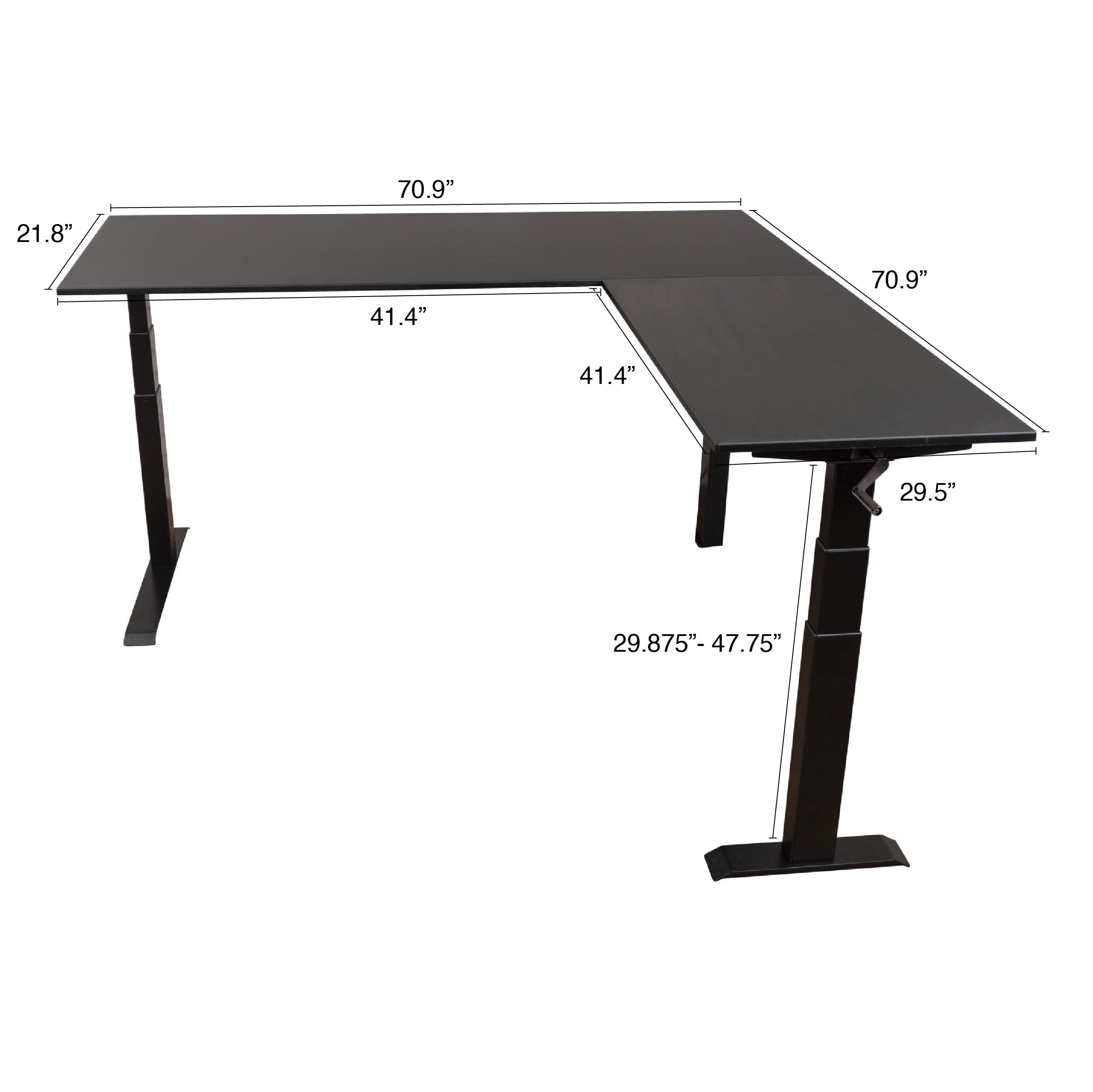 Stand Up Desk Store Crank Adjustable Height L-Shaped Standing Desk with Steel Frame  (Black Frame/Black Top, 72" Wide)