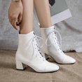 thumbnail image 3 of Bottines Mode pour Femmes à Talon Carré Uni en PU, Bout Rond, à Lacets, pour Tenue Décontractée, Marche en Plein Air, Fête, 3 of 3