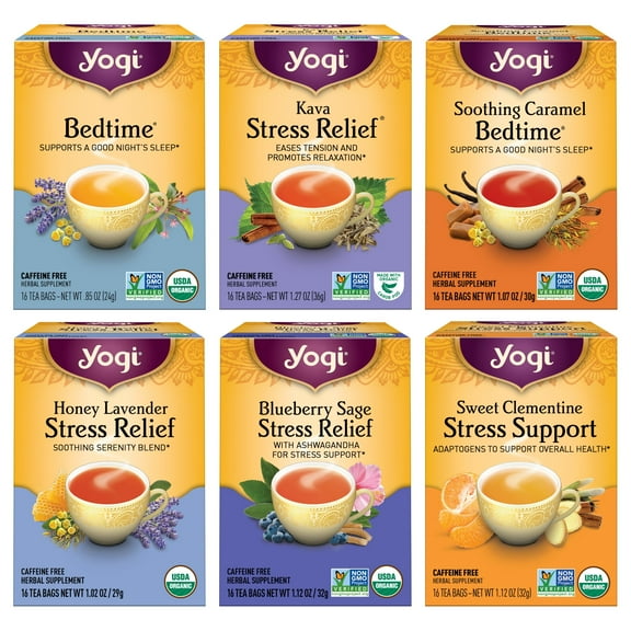 Yogi Tea Assorted Herbal Tea Variety Pack, Caffeine Free Tea Bags, 6 Boxes of 16