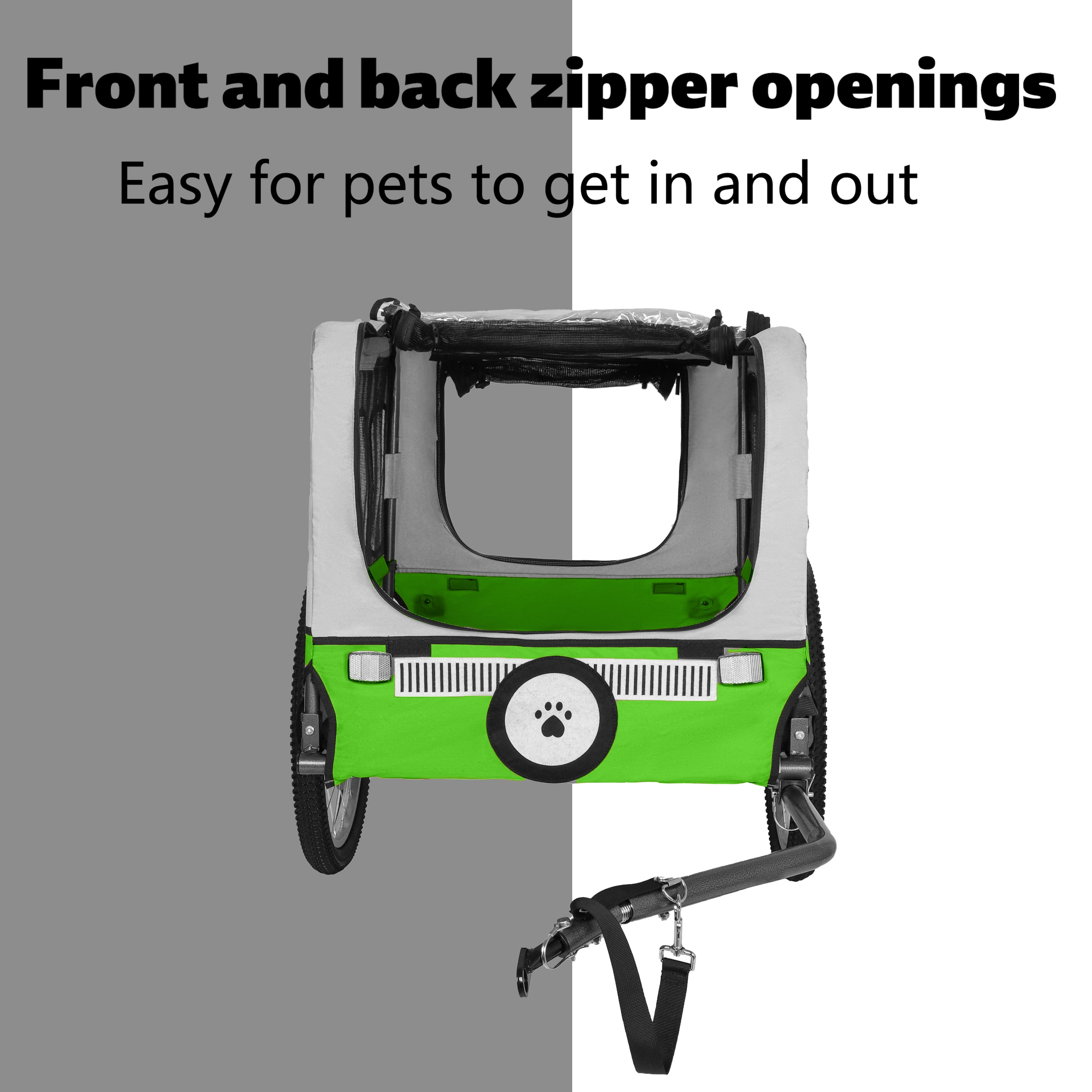 Large Folding Bike Trailer for Dogs - 20×2 1/8 Inches Wheels, Heavy-Duty Steel Frame, Spacious Design, All-Terrain Cycling, Jogging & Camping Adventure, Green