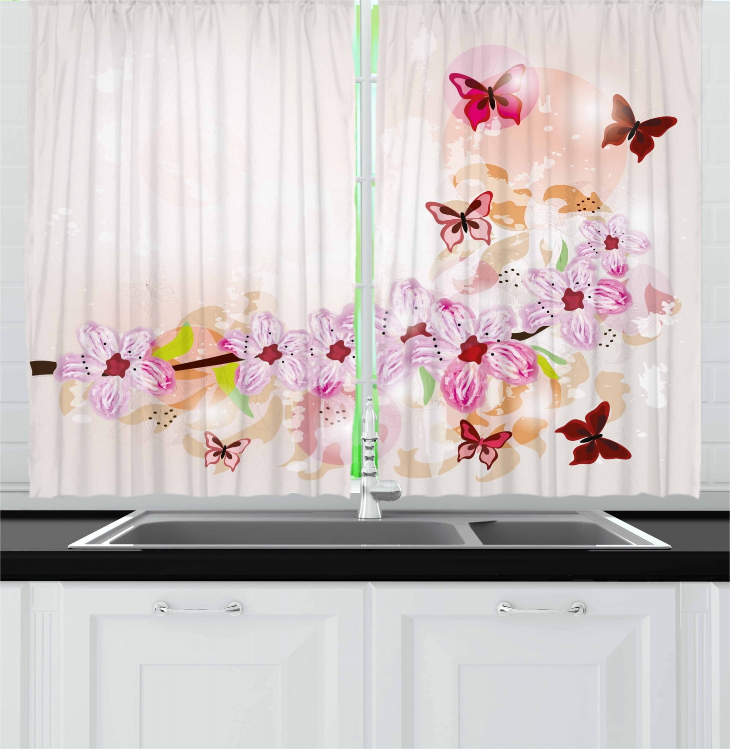 Bird and Butterfly Kitchen Curtains 2 Panel Set Decor Window Drapes 55 X 39" 