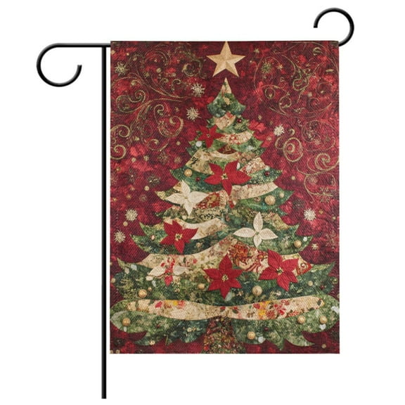 Ryvnso Poinsettia Flower Christmas Tree Garden Flag 12x18 Inch Double Sided Seasonal Yard Decoration