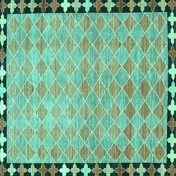 Ahgly Company Machine Washable Indoor Square Southwestern Turquoise Blue Country Area Rugs, 8' Square
