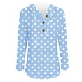 thumbnail image 4 of ABATAB Womens Fashion Polka Dots Eyelets Hoodie Sweatshirts Casual Button V Neck Long Sleeve Trendy Pullover Tops with Drawstring(Small,Light Blue), 4 of 5