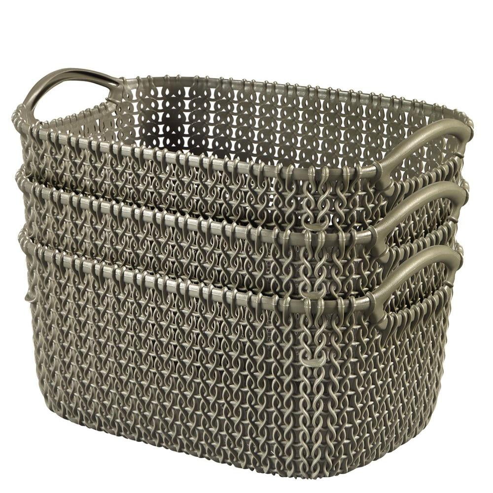232019 Curver Knit Rectangular S Basket 3pc Set, Small, Harvest Brown