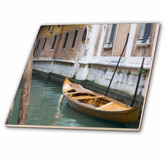 3dRose, Italy, Venice, Wooden Gondola, Canal - EU16 TEG0225 - Terry Eggers, 12 Inch Ceramic Tile