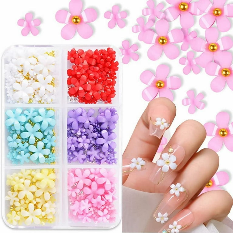 MPWEGNP 3D Flower Nail Charms For Acrylic Nail 6 Grids 3d Nail Flowers  Rhinestone White Pink Blue Cherry Acrylic Supplies With Pearls Manicure Diy  Nail Tech String .8 Candy Cane Nail Decals 