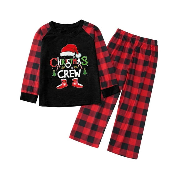 Bjutir Christmas Pajamas For Family Toddler Boy Girl Christmas Pajamas Set Matching Cute Plaid Print Long Sleeve Tops Pants Winter Casual Sleepwear Homewear,Red,Size 3-4 Years