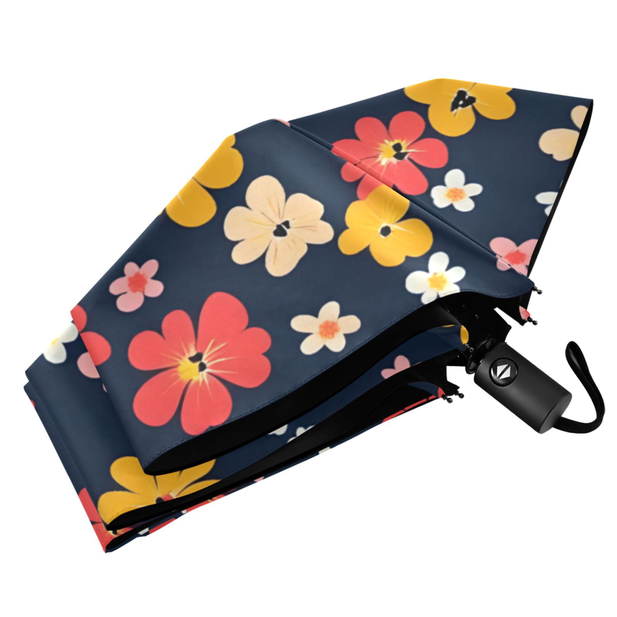 FORMRS Travel Umbrella Folding Auto Open Close Windproof Rain UV Protection, Small Colorful Flower