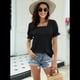 thumbnail image 5 of Tops para Mujer, Camisetas Informales de Verano con Cuello Cuadrado y Mangas con Volantes Negro S, 5 of 7