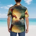thumbnail image 4 of Bingfone Men's Short Sleeve Button Down Shirts Hawaiian Castle Red Green Sky Dragon Printed Beach Shirt, 4 of 7