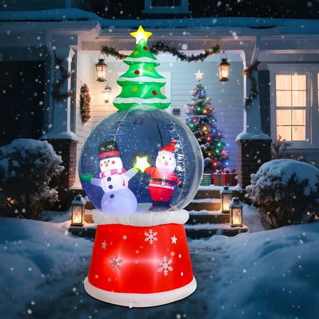 7.6FT Christmas Inflatable Snow Globe with Santa, Snowman & Tree – LED Lit Outdoor Decoration,Ideal for Yard, Lawn Holiday Ambiance,Christmas Decor