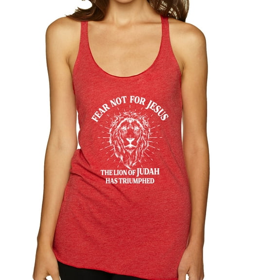 Wild Bobby Fear Not For Jesus The Lion Of Judah Has Triumphed Inspirational/Christian Women Tri-Blend Racerback Tank Top, Vintage Red, Medium
