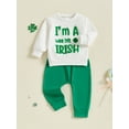 thumbnail image 4 of Baby Boys 2Pcs Spring Outfits 6 12 18 24 Months 2T 3T Toddler Boy Irish Clothes Long Sleeve Clover Embroidery Sweatshirt + Pants Set, 4 of 9