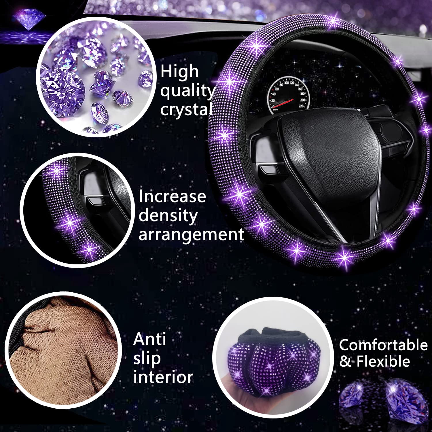 Chasenew 27 PCs Red Bling Car Accessories Set for Women, Steering Wheel Covers Universal Fit 15 Inch, Bling License Plate Frame, Bling Phone Holder, Bling Car Coasters (Red Diamond)