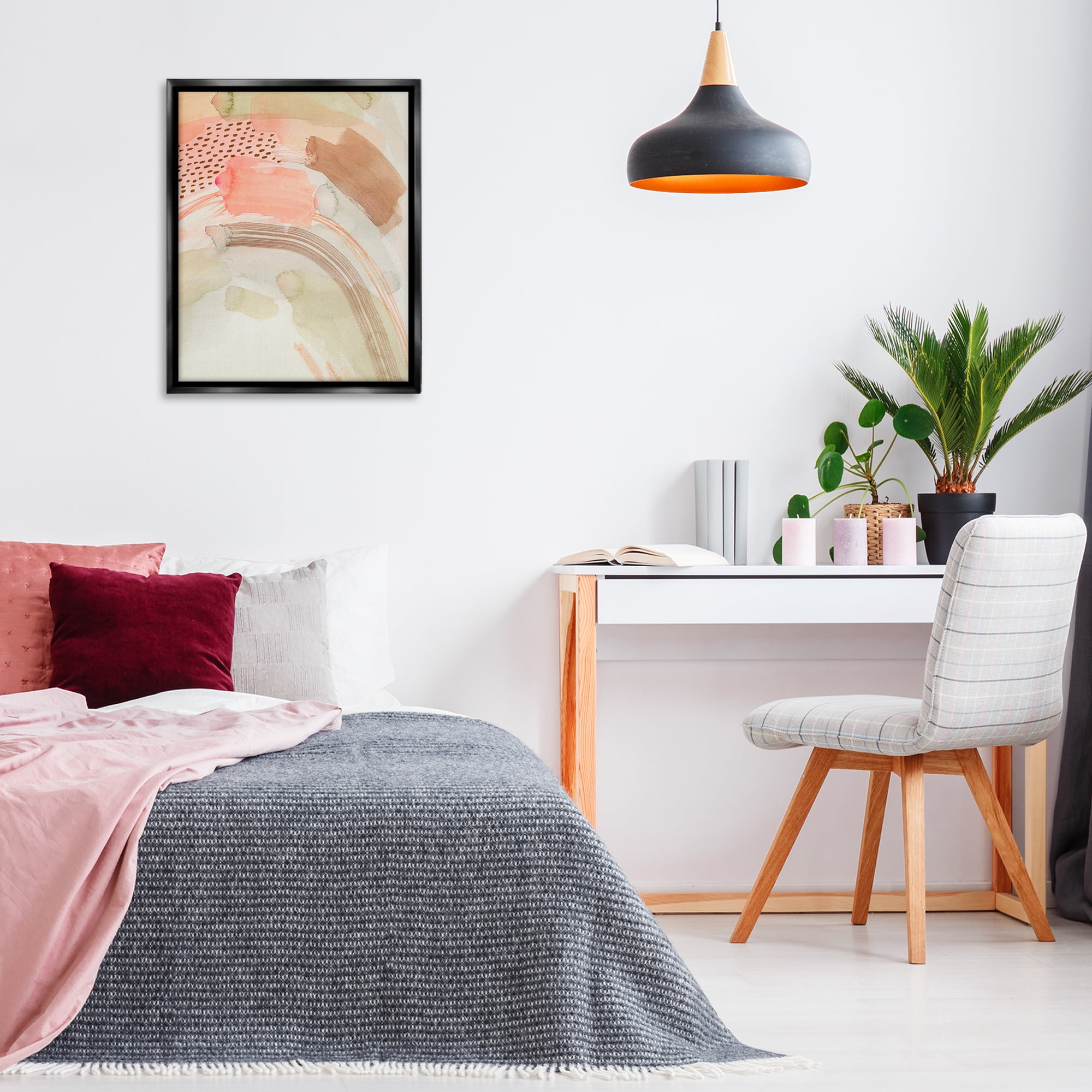 Stupell Industries Funky Blush & Beige Abstract Abstract Painting Black Floater Framed Canvas Art Print Wall Art, 25 x 31