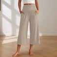 thumbnail image 2 of Linen Capri Pants for Women Loose Wide Leg Cotton Gaucho Pants Elastic Waist Flowy Dressy Trousers, 2XL, 2 of 6