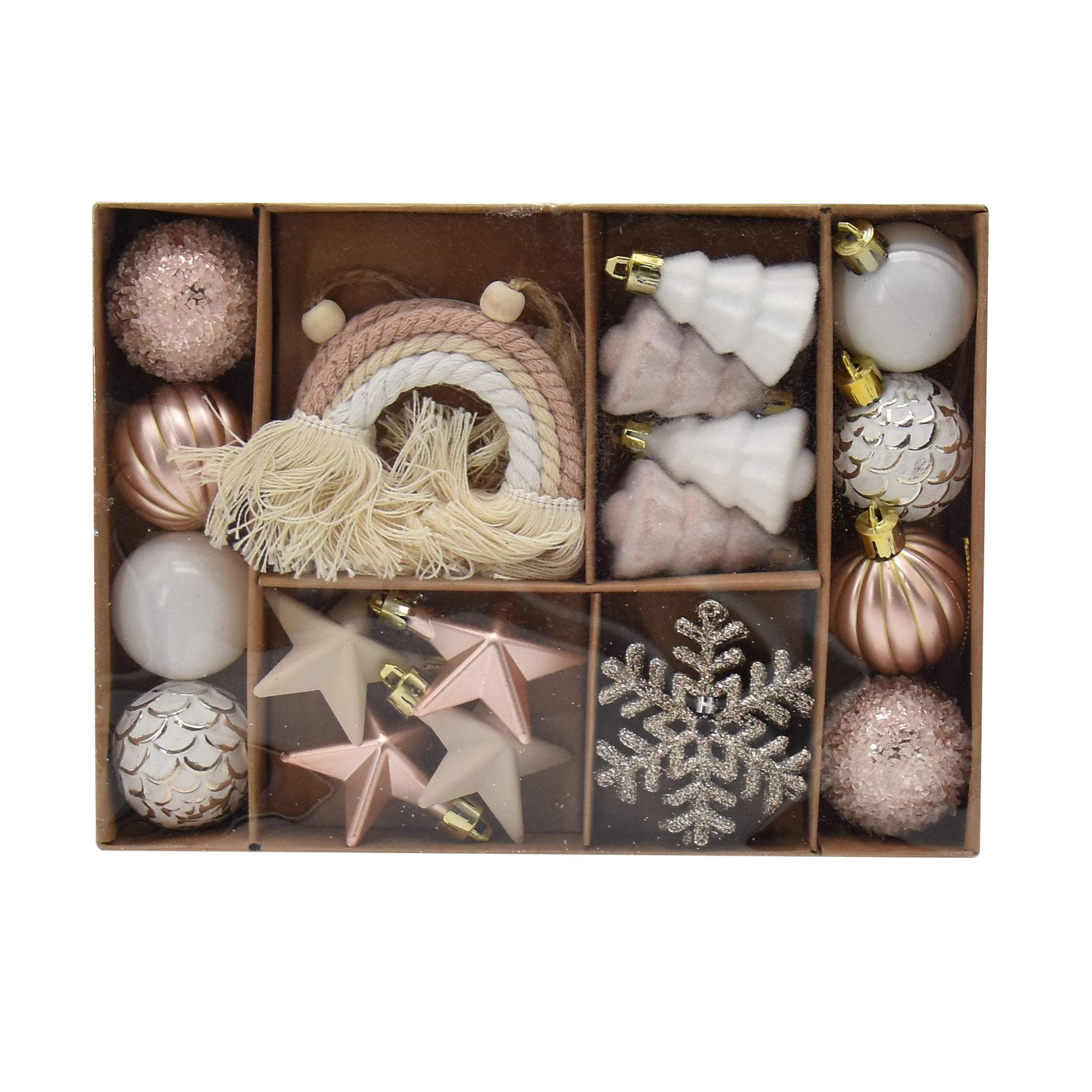Holiday Time Blush Theme Pink and White Decorative Accents Ornament Set, 24CT
