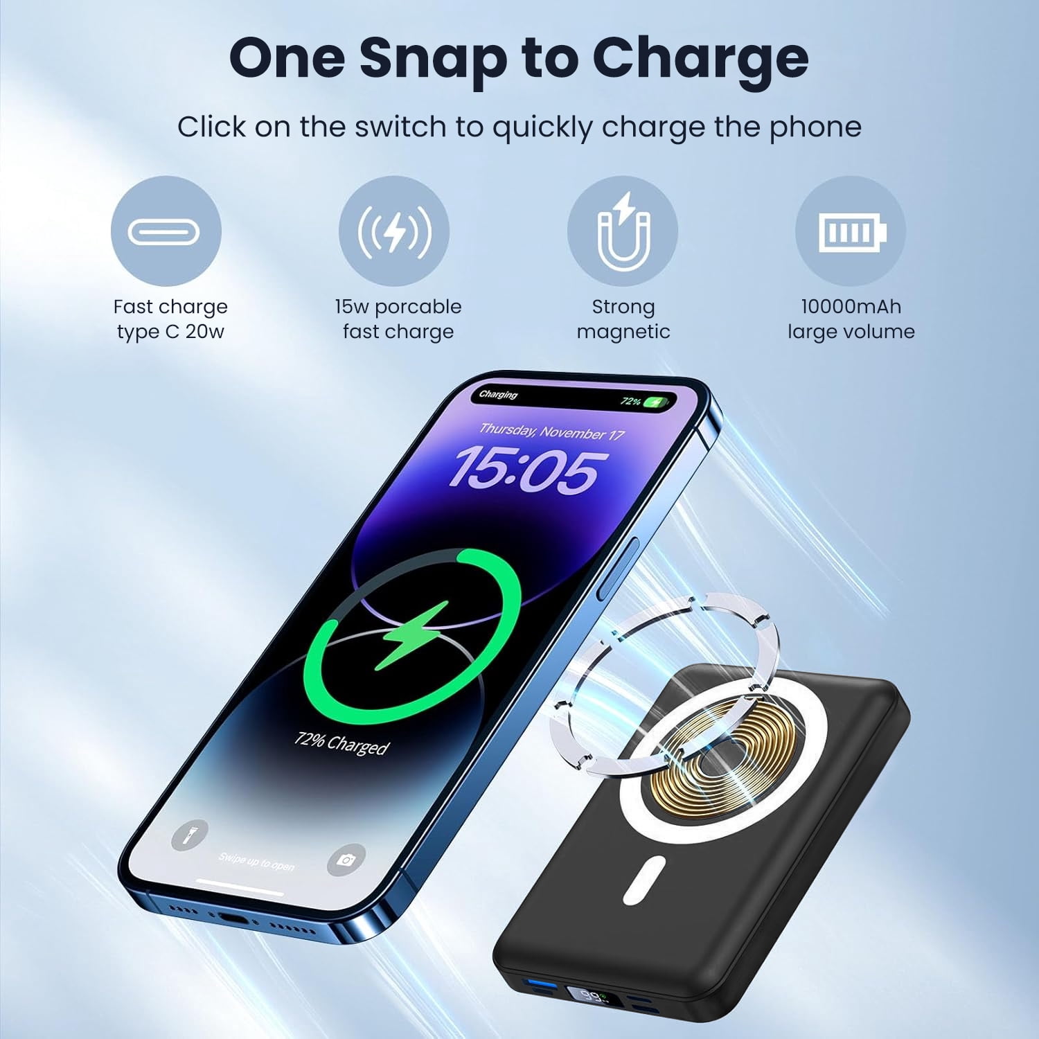 GASYESOY Portable Charger,10000mAh 20W Power Bank,Built-in Cables Fast Charging,with LED Display for iPhone 16/15/14/13/12 and Android,Black