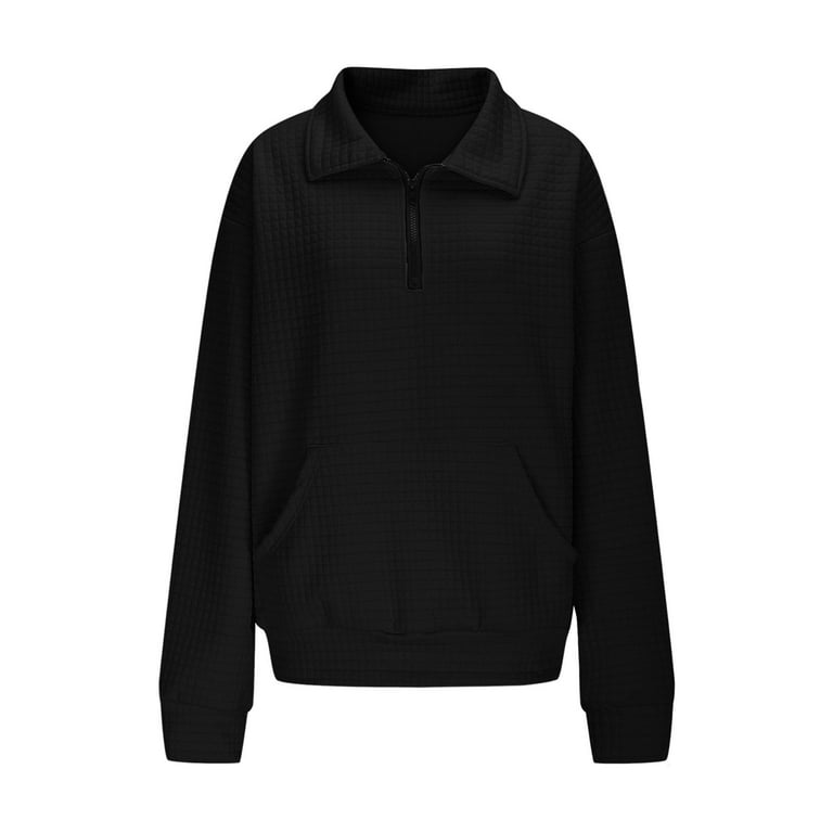 Xcmzpl Womens Zip Up Sweatshirts Loose Fit Solid Color Round Neck