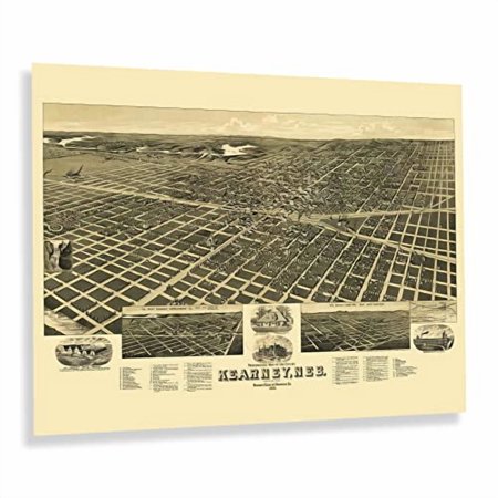 HISTORIX Vintage 1889 Kearney Nebraska Map Print - 18x24 Inch Old Perspective Map of Kearney City Buffalo County Nebraska State Map Wall Art Poster