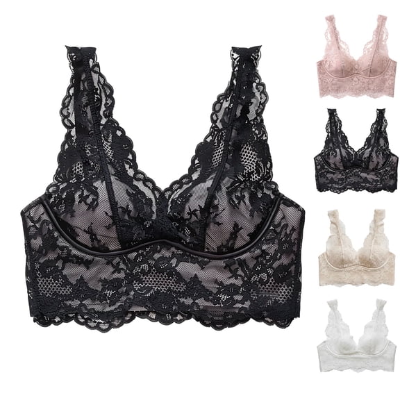 YUANxueke Women's Lace Bralette V Neck Sheer Mesh See Through Bralettes Embroidered Padded Longline Bra