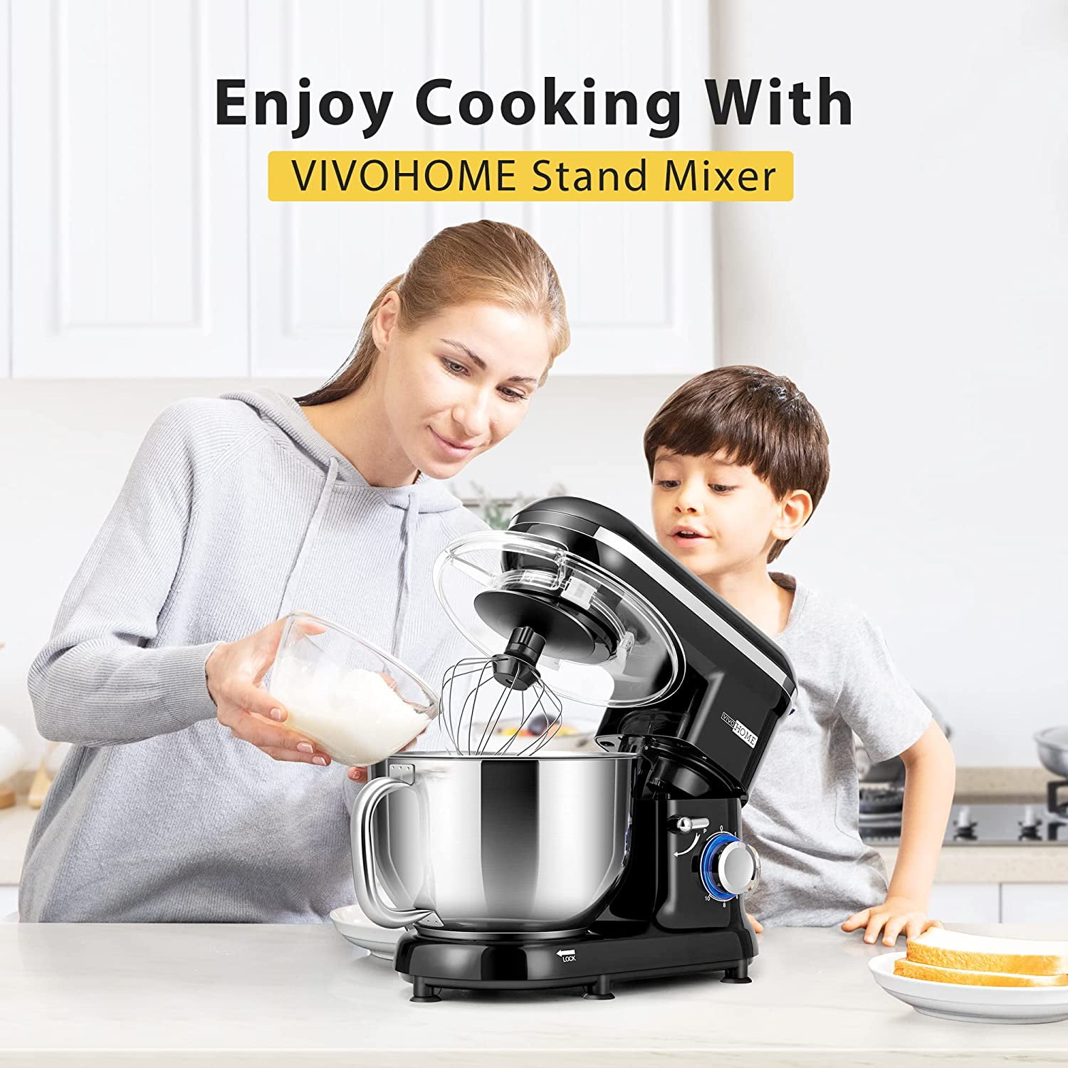 HOMCOM 6Qt Stand Mixer with 6+1P Speed, 600W and Tilt Head, Kitchen Electric  Mixer with Stainless Steel Beater, Dough Hook and Whisk for Baking Bread,  Cakes and Cookies, Black