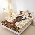 thumbnail image 3 of Castle Fairy Black Woman Queen Sheets 4 Pieces,Leopard Print Bow Queen Sheet Sets,Beige,1 Fitted Sheet, 1 Flat Sheet and 2 Pillowcases, 3 of 6
