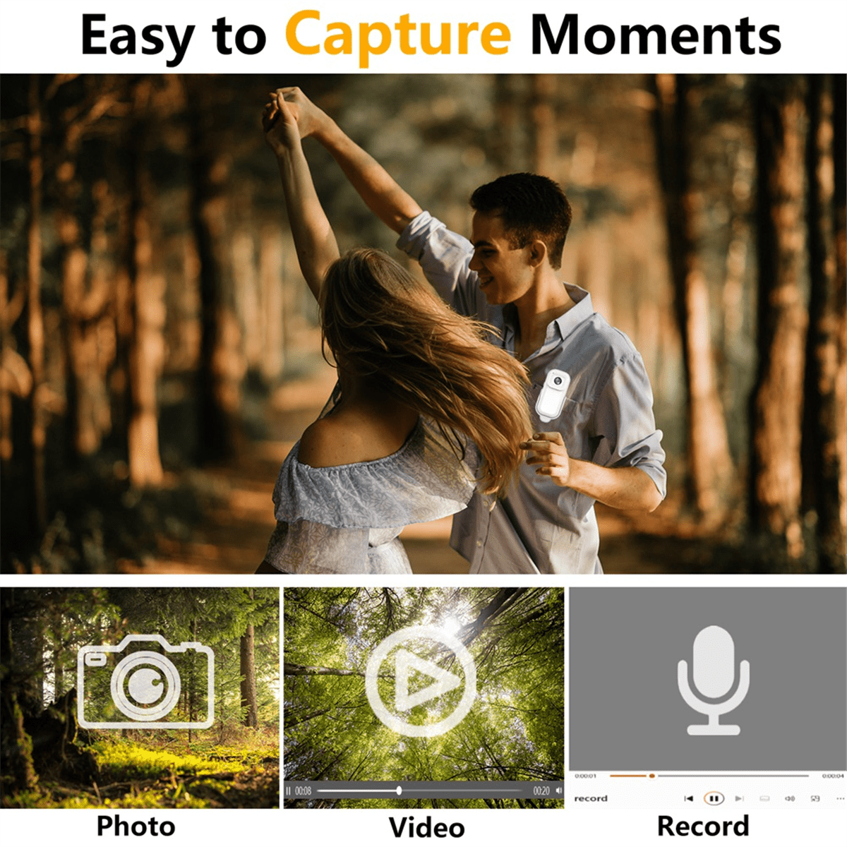 1080P Mini Wifi Camera Portable Body Camera Action Cam Sport DV with Screen Video Recording Camera Back Clip - White