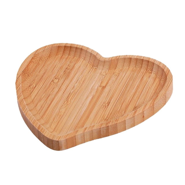 EZLIFE Bandeja de postres, bandeja de frutas, bandeja de amor, bandeja de cena de bambú y madera. E6E9