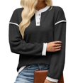thumbnail image 4 of Wevis Autumn Henley Sweater for Women Color Block Button V-Neck Long Sleeve Knit Pullover Contrast Cuff Loose Daily Tops, 4 of 7