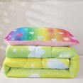 thumbnail image 5 of Manfei Rainbow Love Heart Twin Comforter Sets, Stripe Sparkle Bedding Set, Yellow Blue, Pink Reversible, 2 Pieces, 1 Comforter and 1 Pillowcase, 5 of 7
