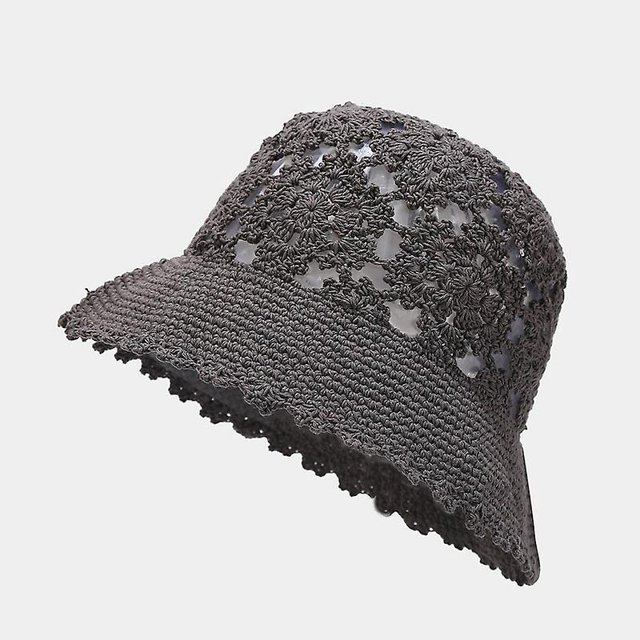 gris-chapeau Bob D't En Tricot Au Crochet Pour Femme - Fait La Main - Motif Floral