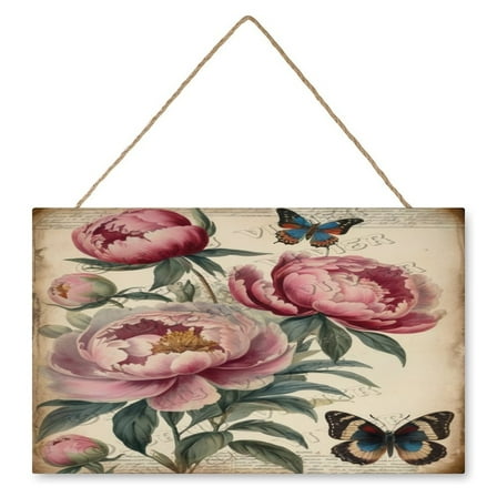 Peony Wood Hanging Sign, Wood Wall Art, Funny Bathroom Wood Decor Sign, Rustic Wall Art for Bedroom Living Room 10x16 IN