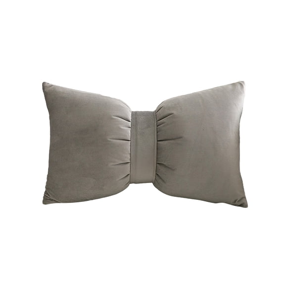 Grey Bow Throw Pillow 11.8 X 19.7 Inch Solid Color Decorative Cotton Cushion For Bed Sofa Office Chair Backrest