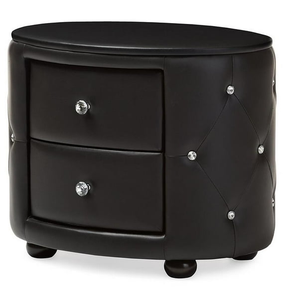 Bowery Hill 2 Drawer Faux Leather Tufted Nightstand in Black