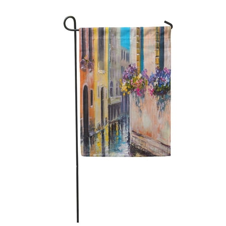 SIDONKU Oil Painting Canal in Venice Italy Famous Tourist Place Garden Flag Decorative Flag House Banner 12x18 inch