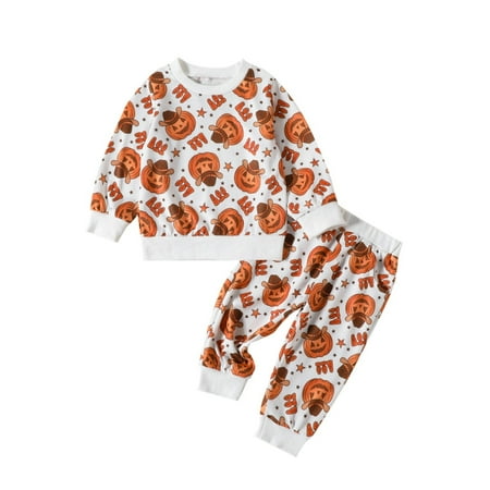 

EnJoCho Soft Clothes for Toddler Toddler Baby Girls Boys Hallow-een Cute Pumpkin Print Tops Pants Outfits Set Kids Winter Fall Trendy Clothing Set Party Wear