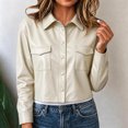 thumbnail image 5 of Antinious Women Versatile Faux‑Leather Jacket Collar Pocket Short Biker‑Style Comfy, 5 of 5